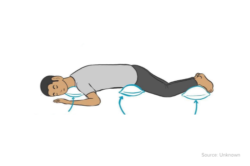 Place one or two pillows below the chest through the upper thighs
