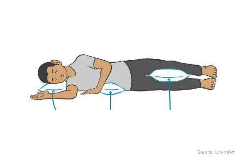 Place two pillows below the shins